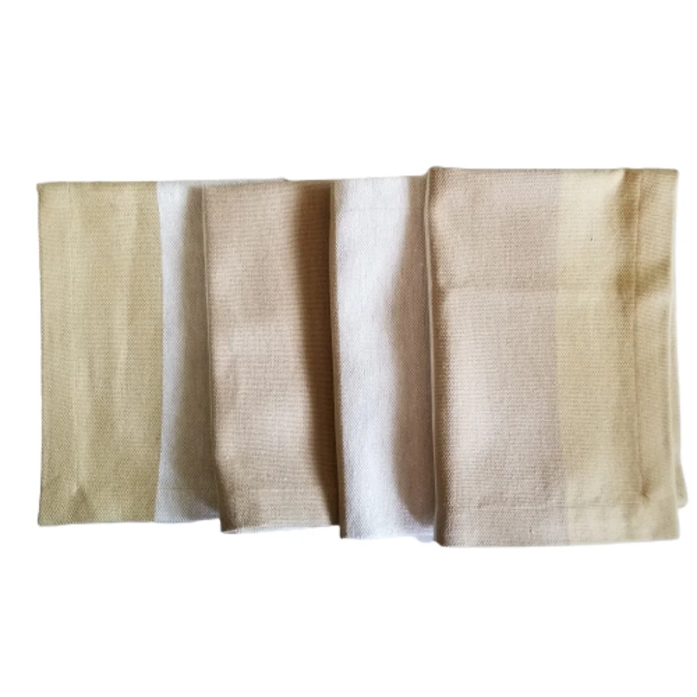 Pottery Barn Wide‎ Striped Cloth Placemats Set of 4 Tan Cream Dinner Table Heavy